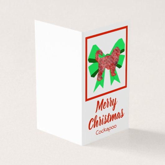 Cockapoo Silhouette Kersthond en Groen Bow Label Kaart (Buitenkant)