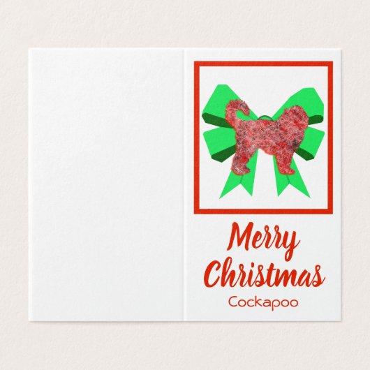 Cockapoo Silhouette Kersthond en Groen Bow Label Kaart (Buitenkant ongevouwen)