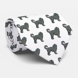 Cockapoo Silhouette Yellow & Black Grid White Stropdas