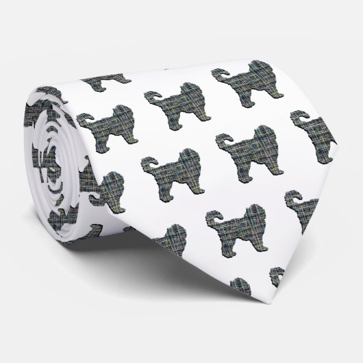 Cockapoo Silhouette Yellow & Black Grid White Stropdas (Opgerold)