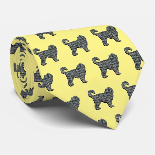 Cockapoo Silhouette Yellow & Black Grid Yellow Stropdas (Opgerold)