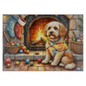 Cockapoo Sitting by Fireplace with Christmas Light Snijplank (Voorkant)