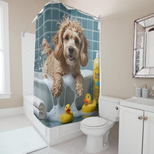 Cockapoo slordige slaperige schattige grappige douchegordijn (In situ)