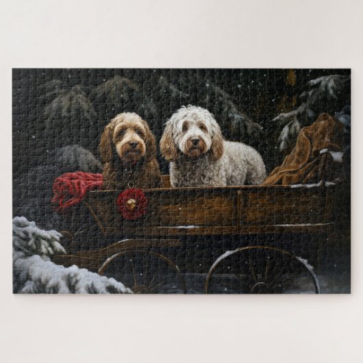 Cockapoo Sneeuw Arrenslee Kerst Decoratie Legpuzzel (Horizontaal)