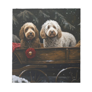 Cockapoo Sneeuw slee Christmas decoratie    Notitieblok