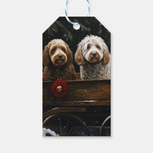Cockapoo Sneeuw slee Kerst decoratie Cadeaulabel (Voorkant)
