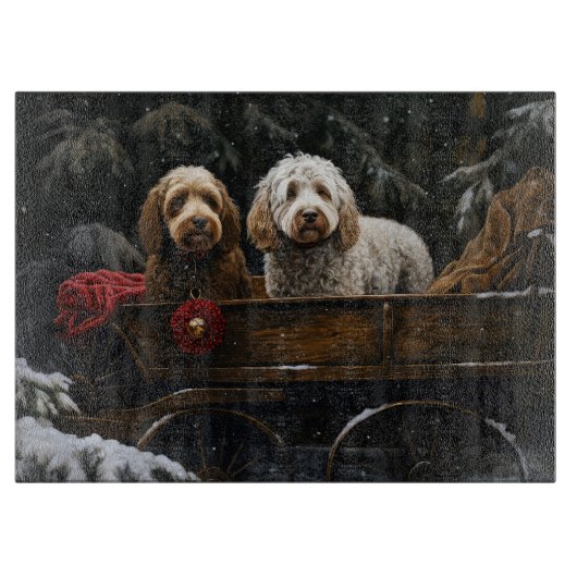 Cockapoo Sneeuw slee Kerst decoratie Snijplank (Voorkant)