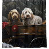 Cockapoo Sneeuw slee Kerstmis decoratie     Douchegordijn (Voorkant)