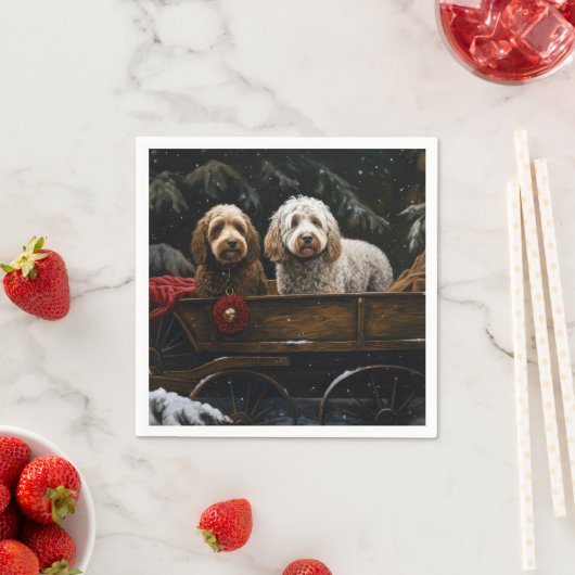 Cockapoo Sneeuw slee Kerstmis Decoratie   Servet (Insitu)