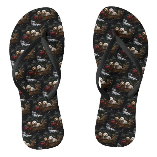 Cockapoo Sneeuw slee Kerstmis decoratie   Teenslippers (Voetbed)