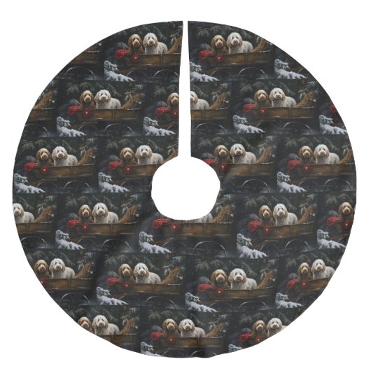 Cockapoo Sneeuw slee Santa decoratie Kerstboom Rok (Voorkant)