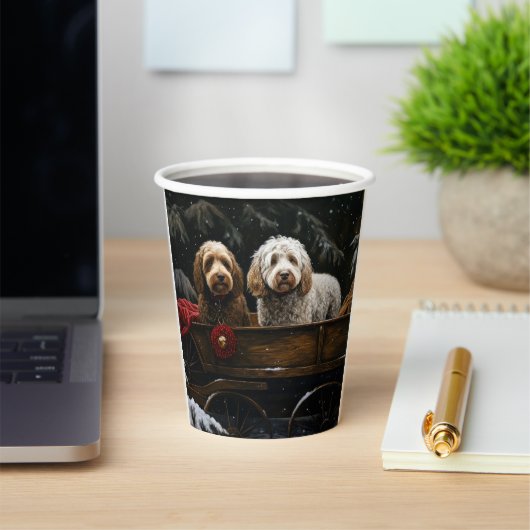 Cockapoo Sneeuw slee Santa decoratie Papieren Bekers (Insitu)