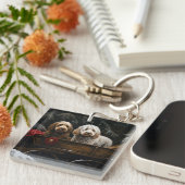 Cockapoo Sneeuw slee Santa decoratie Sleutelhanger (Voorkant Rechts)