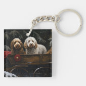 Cockapoo Sneeuw slee Santa decoratie Sleutelhanger (Achterkant)