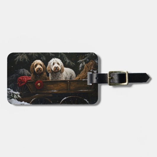 Cockapoo Snowy Sleigh Kerst Decor Bagagelabel (Voorkant horizontaal)