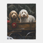 Cockapoo Snowy Sleigh Kerst Decor Fleece Deken (Voorkant)