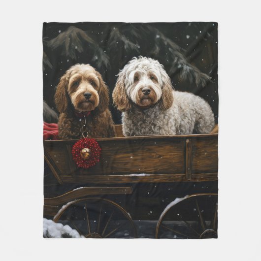 Cockapoo Snowy Sleigh Kerst Decor Fleece Deken (Voorkant)