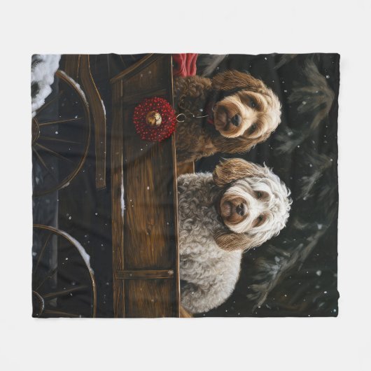 Cockapoo Snowy Sleigh Kerst Decor Fleece Deken (Voorkant (Horizontaal))