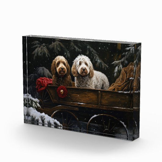 Cockapoo Snowy Sleigh Kerst Decor Fotoblokken (Rechts)