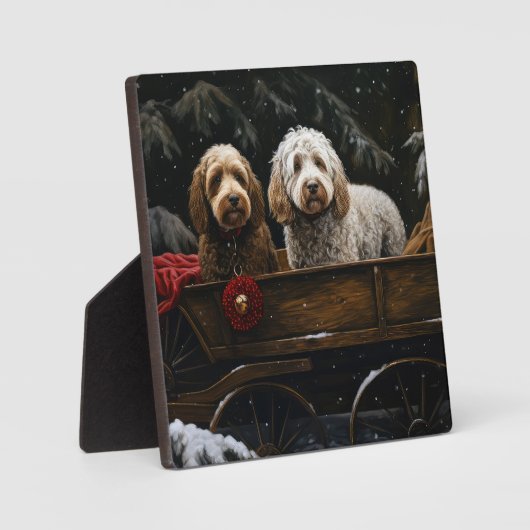 Cockapoo Snowy Sleigh Kerst Decor Fotoplaat (Voorkant)