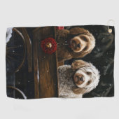 Cockapoo Snowy Sleigh Kerst Decor Golfhanddoek (Horizontaal)