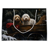 Cockapoo Snowy Sleigh Kerst Decor Groot Cadeauzakje (Voorkant)