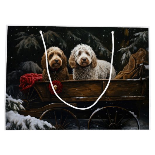 Cockapoo Snowy Sleigh Kerst Decor Groot Cadeauzakje (Achterkant)