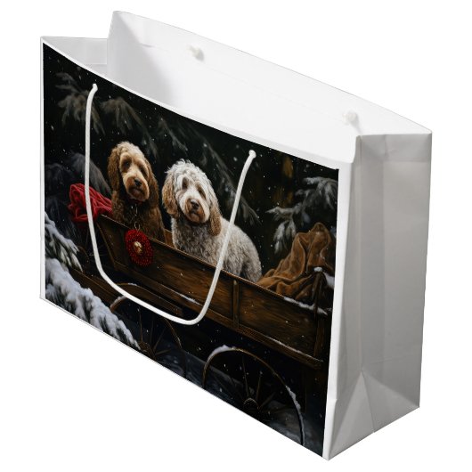Cockapoo Snowy Sleigh Kerst Decor Groot Cadeauzakje (Voorkant Gekanteld)