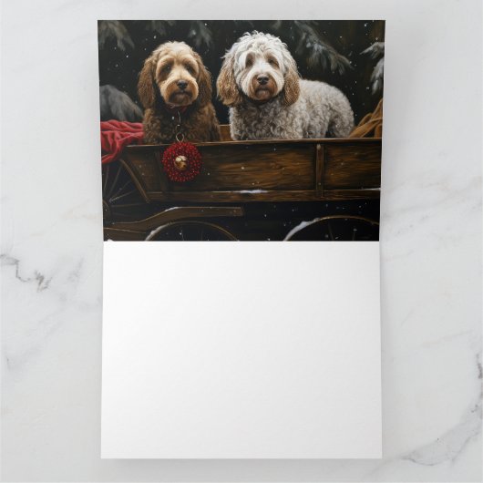 Cockapoo Snowy Sleigh Kerst Decor Kaart (Binnen)