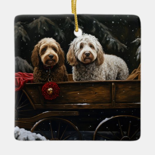 Cockapoo Snowy Sleigh Kerst Decor Keramisch Ornament (Voorkant)