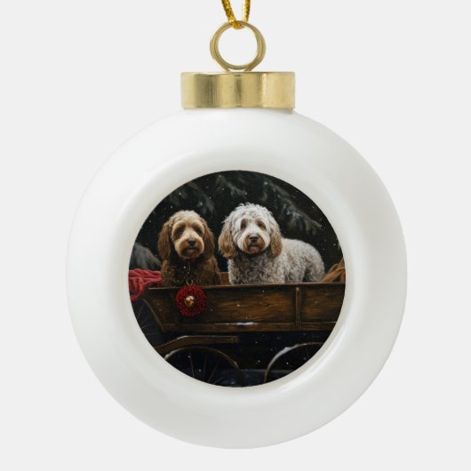 Cockapoo Snowy Sleigh Kerst Decor Keramische Bal Ornament (Voorkant)