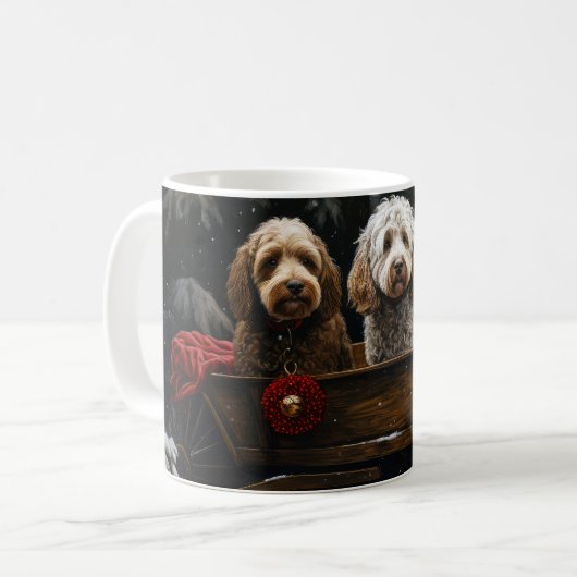 Cockapoo Snowy Sleigh Kerst Decor Koffiemok (Voorkant links)