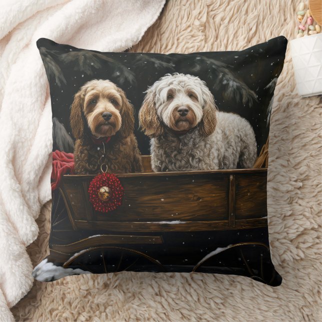 Cockapoo Snowy Sleigh Kerst Decor Kussen (Deken)