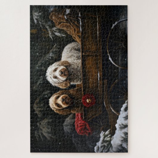 Cockapoo Snowy Sleigh Kerst Decor Legpuzzel (Verticaal)