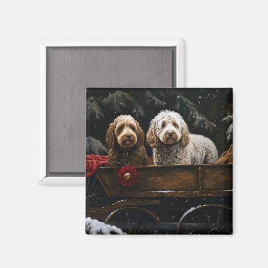 Cockapoo Snowy Sleigh Kerst Decor Magneet (Voorkant / Achterkant)