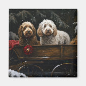 Cockapoo Snowy Sleigh Kerst Decor Magneet (Voorkant)