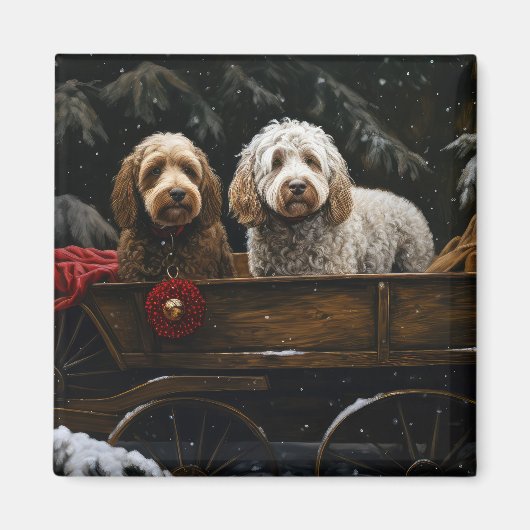 Cockapoo Snowy Sleigh Kerst Decor Magneet (Voorkant)
