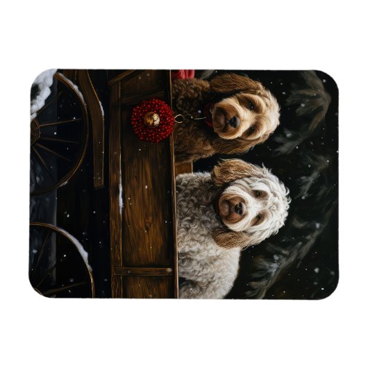 Cockapoo Snowy Sleigh Kerst Decor Magneet (Horizontaal)