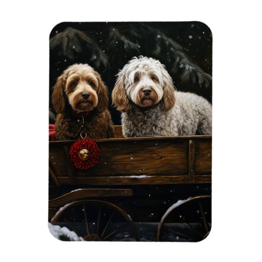 Cockapoo Snowy Sleigh Kerst Decor Magneet (Verticaal)