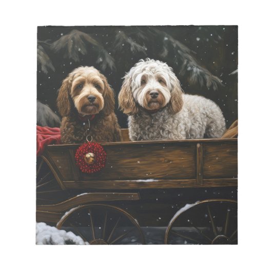 Cockapoo Snowy Sleigh Kerst Decor Notitieblok (Voorkant)
