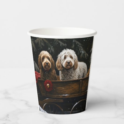 Cockapoo Snowy Sleigh Kerst Decor Papieren Bekers (Achterkant)