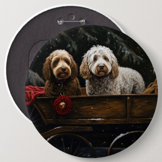 Cockapoo Snowy Sleigh Kerst Decor Ronde Button 6,0 Cm (Voorkant /achterkant)
