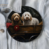 Cockapoo Snowy Sleigh Kerst Decor Ronde Button 6,0 Cm (In situ)