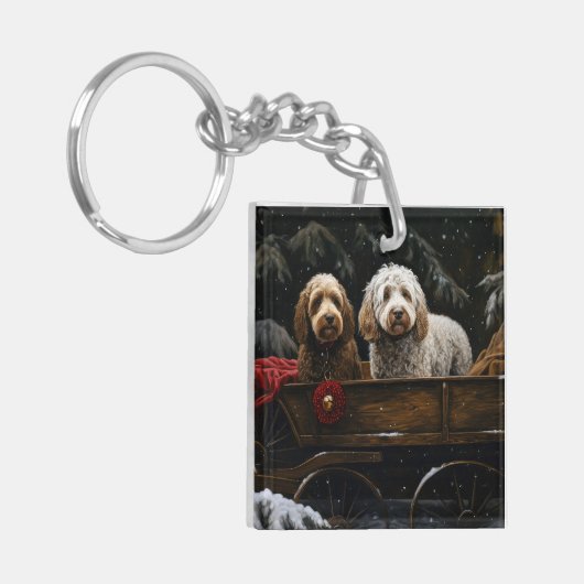 Cockapoo Snowy Sleigh Kerst Decor Sleutelhanger (Voorkant Links)