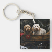 Cockapoo Snowy Sleigh Kerst Decor Sleutelhanger (Voorkant)