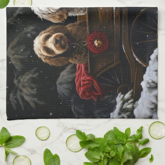 Cockapoo Snowy Sleigh Kerst Decor Theedoek (Gevouwen)