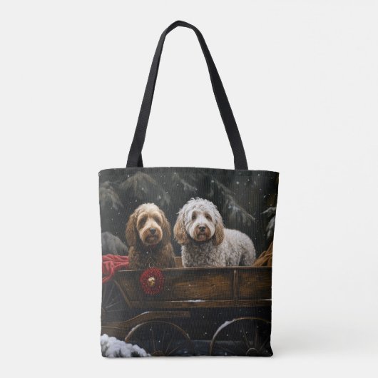 Cockapoo Snowy Sleigh Kerst Decor Tote Bag (Achterkant)