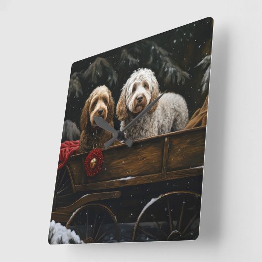 Cockapoo Snowy Sleigh Kerst Decor Vierkante Klok (Hoek)