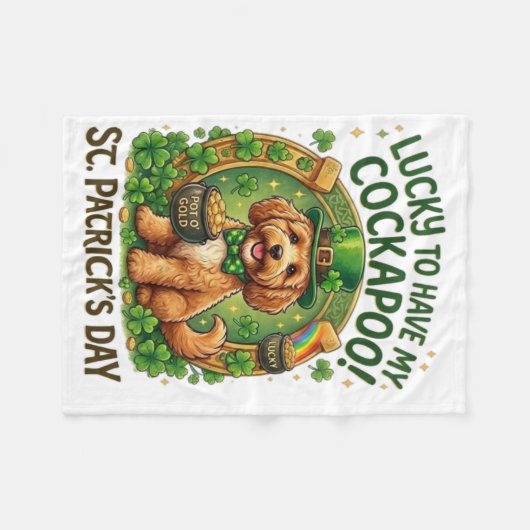 Cockapoo St. Patrick's Day GeluksHond Pot met Goud Fleece Deken (Voorkant (Horizontaal))