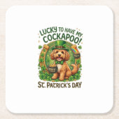 Cockapoo St. Patrick's Day GeluksHond Pot met Goud Kartonnen Onderzetters (Voorkant)